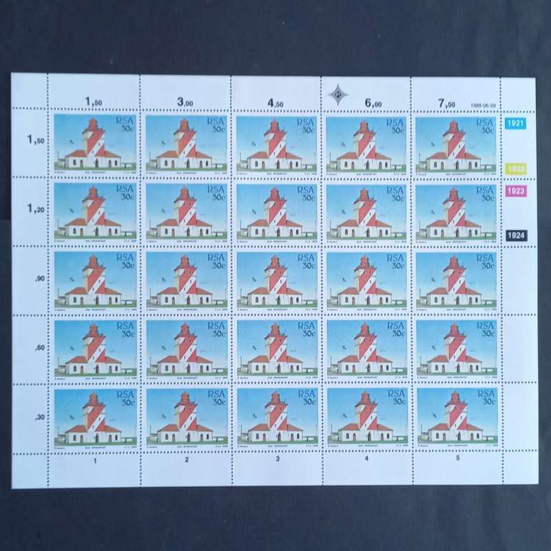 RSA - 1988 - Lighthouses - Full Set of Full Sheets of 25 - MNH