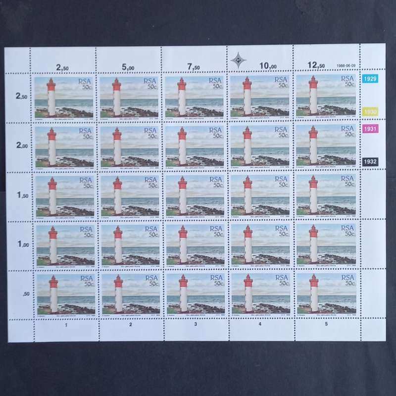 RSA - 1988 - Lighthouses - Full Set of Full Sheets of 25 - MNH