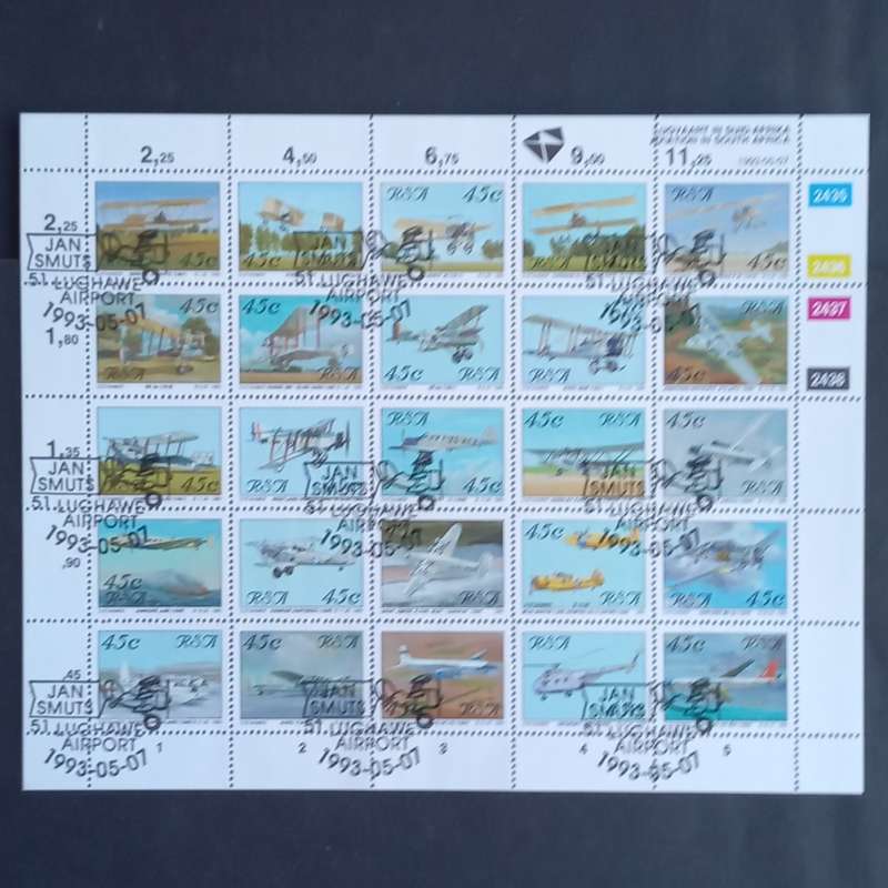 RSA - 1993 Aviation in South Africa - Full Sheetlet of 25 - CTO
