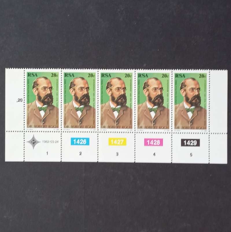 RSA - 1982 Dr. Robert Koch - Control Strip of 5 - MNH