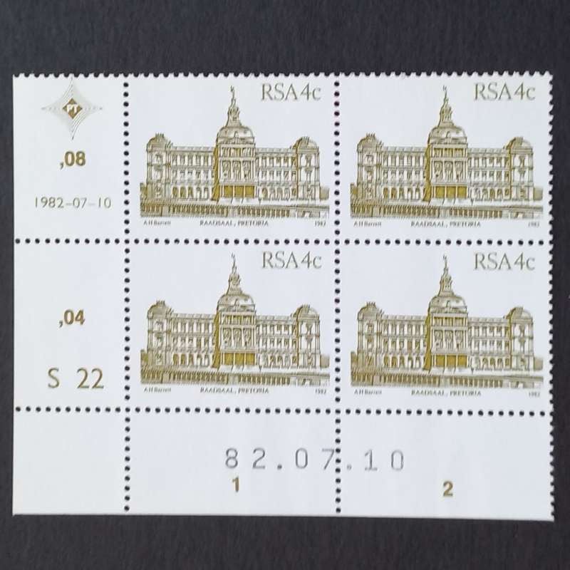 RSA - 1982 4th Defin Issue `SA Architecture` - 4c - Control Block of 4 - MNH