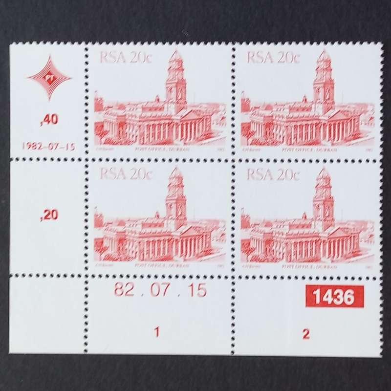 RSA - 1982 4th Defin Issue `SA Architecture` - 20c - Control Block of 4 - MNH