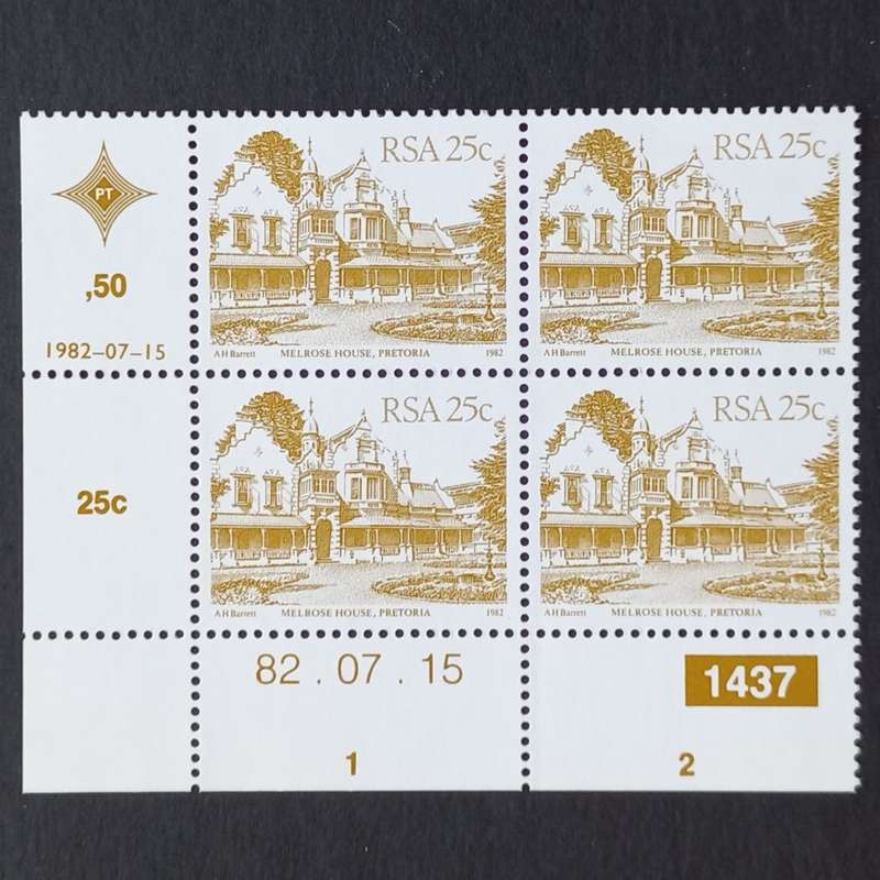 RSA - 1982 4th Defin Issue `SA Architecture` - 25c - Control Block of 4 - MNH