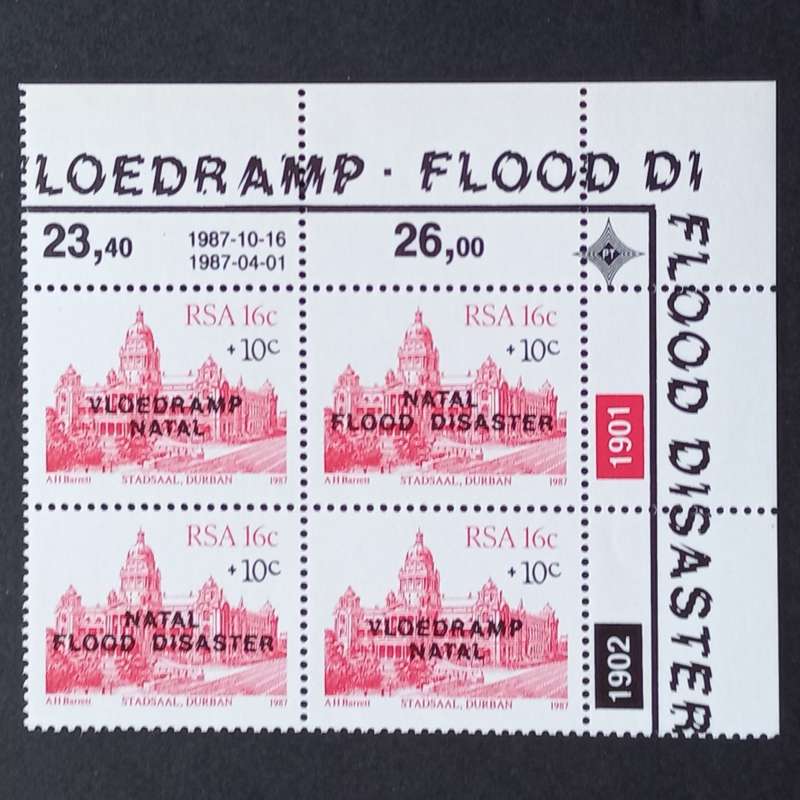 RSA - 1987 Natal Flood Disaster (1st Issue) - Control Block of 4 - MNH