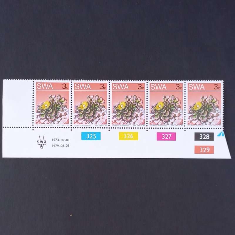 SWA - 1973 2nd Defin Issue `Succulents` - 3c - Control Strip of 5 - MNH