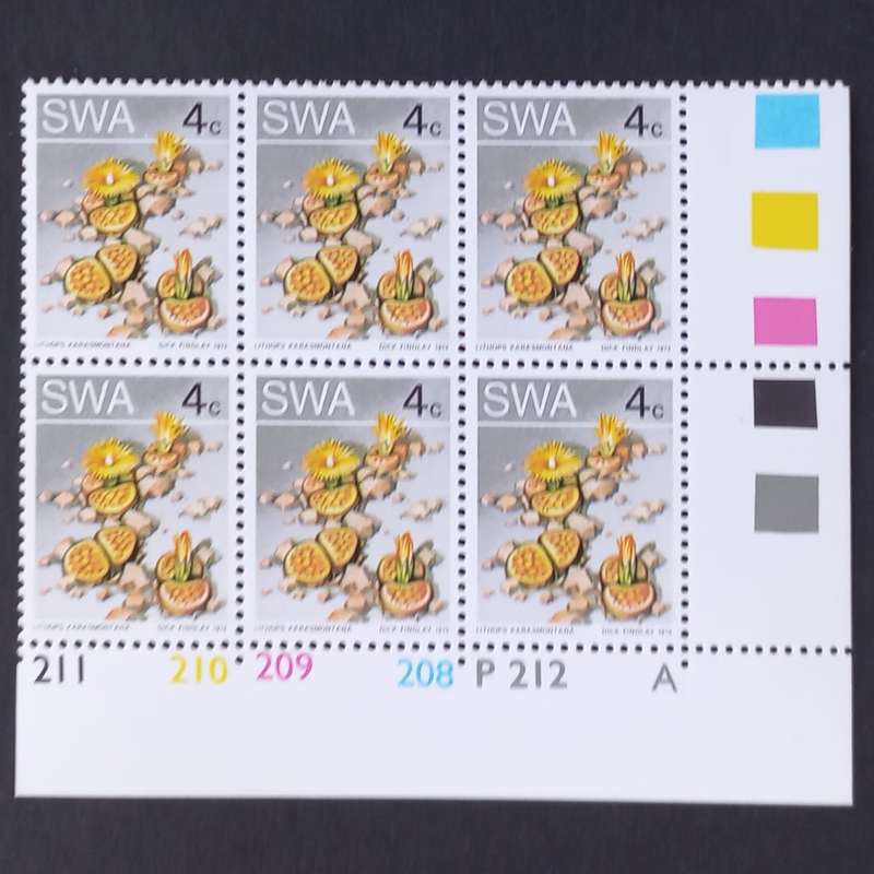SWA - 1973 2nd Defin Issue `Succulents` - 4c - Control Block of 6 - MNH