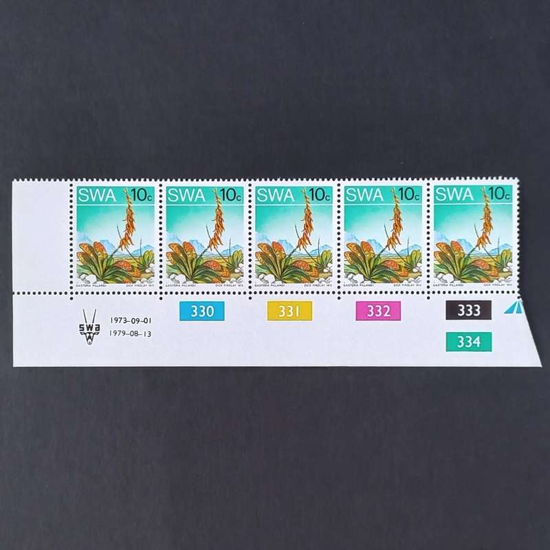 SWA - 1973 2nd Defin Issue `Succulents` - 10c - Control Strip of 5 - MNH