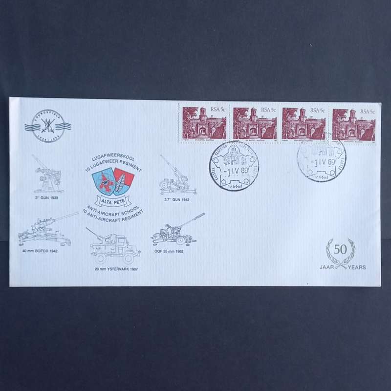 RSA - 1989 Comm Cover - 50th Anniv of 10 Anti-Aircraft Regiment