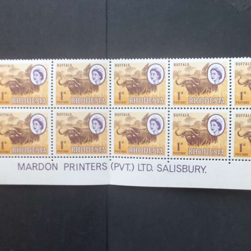Rhodesia - 1966-70 Defin Issue "1st Printing" - 1d - Imprint/Control Block of 24 - MNH
