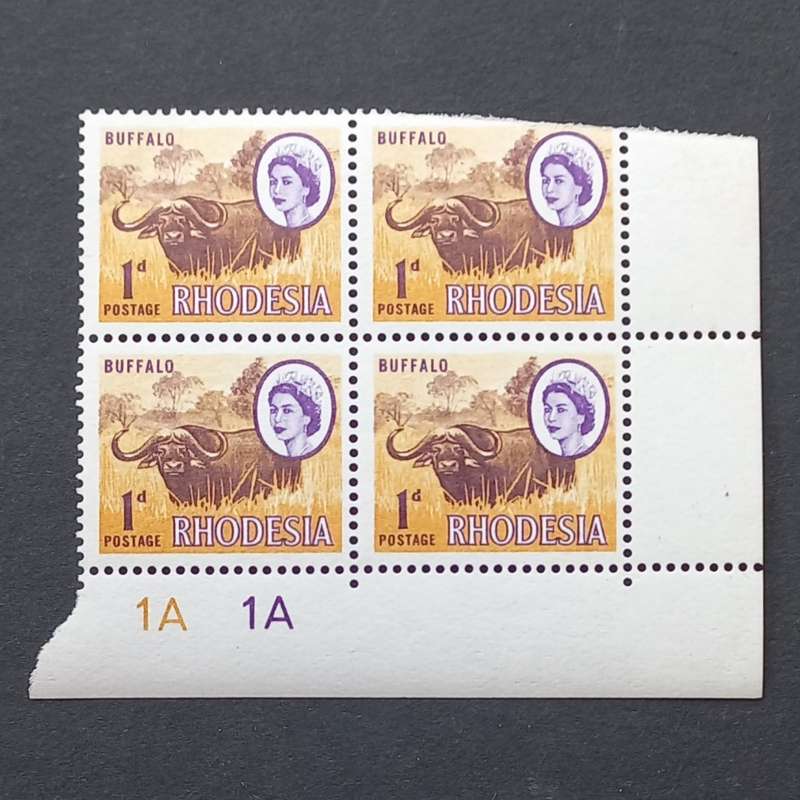Rhodesia - 1966-70 Defin Issue "1st Printing" - 1d - Control Block of 4 - MNH