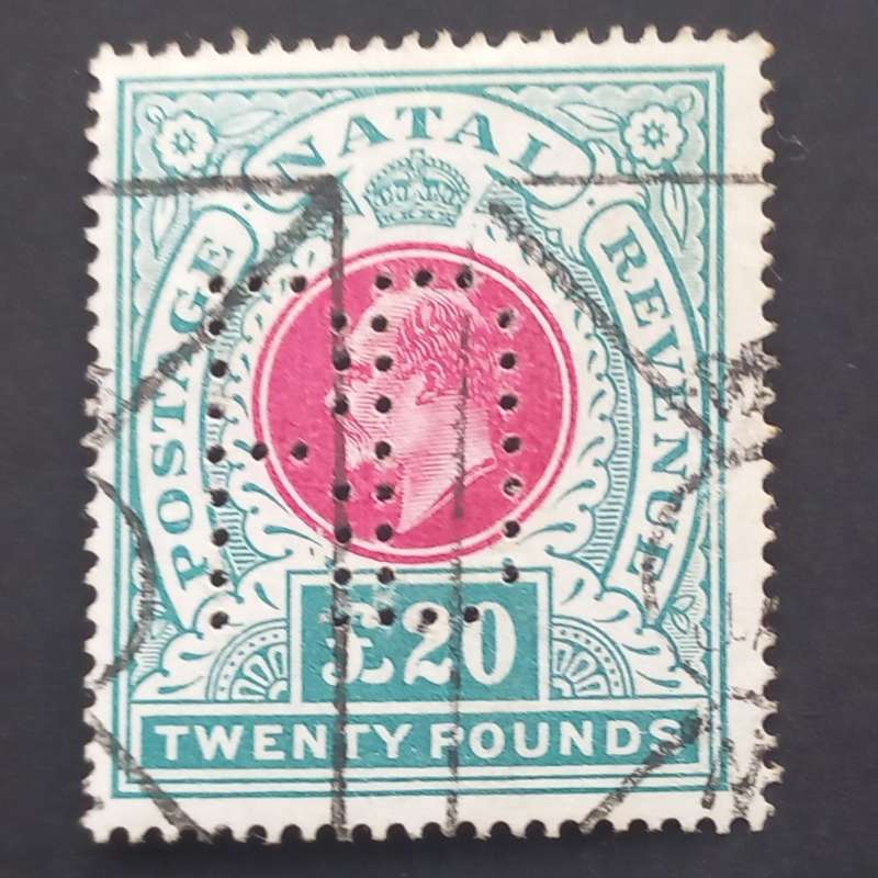 Natal - 1902 Revenue KEVII - £20 Green & Red - Single - Very Fine Used