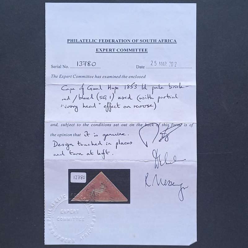 COGH - 1853 1d Pale Brick Red/Blued - Single - Used with COA