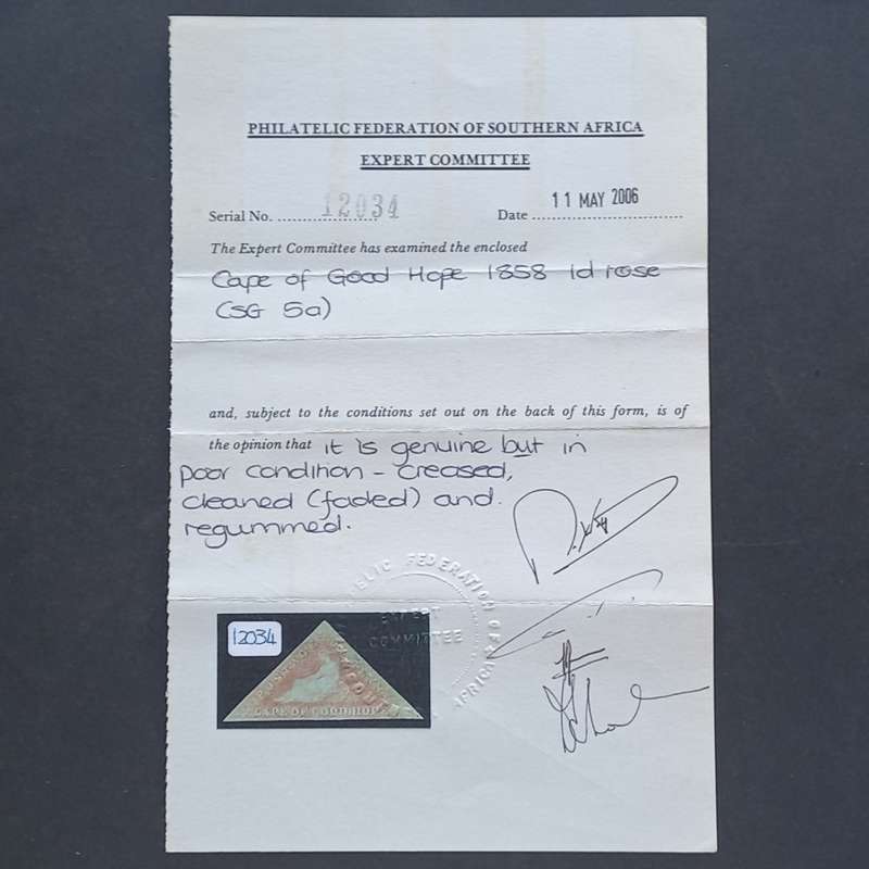 COGH - 1858 1d Pale Rose - Single - Unused with COA