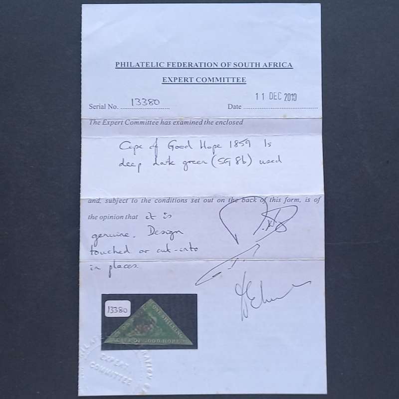COGH - 1859 1/- Deep Dark Green - Single - Used with COA
