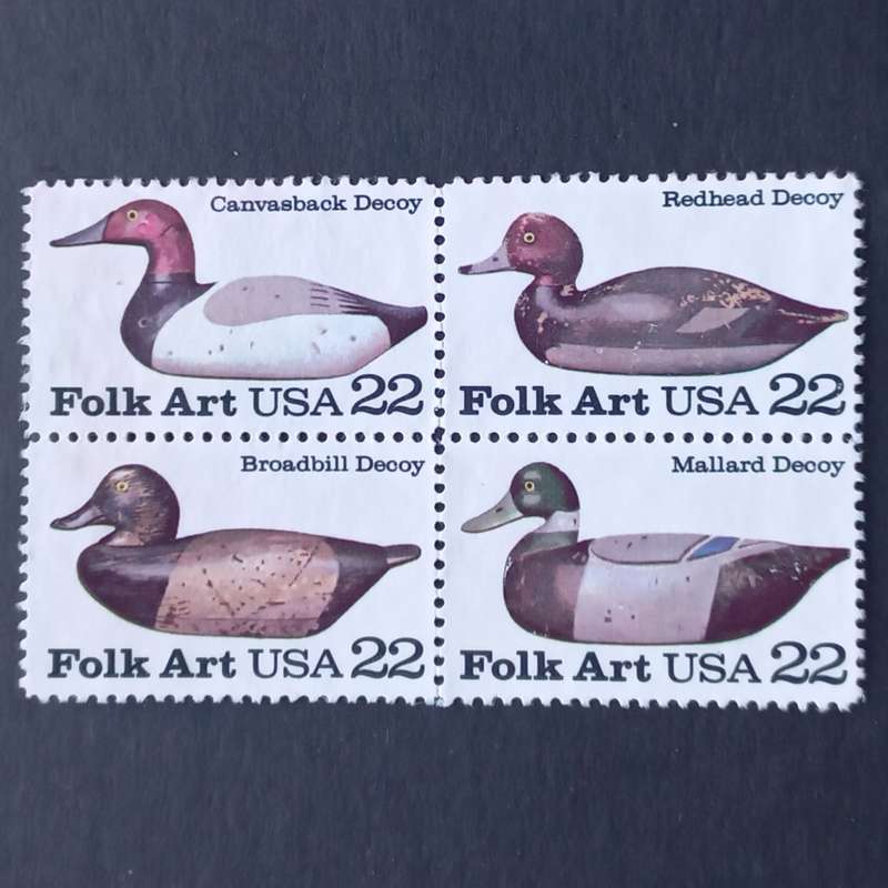 Thematics - American Folk Art - Duck Decoys - Block of 4 - Unused