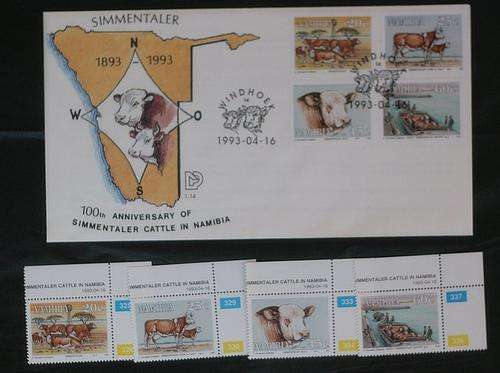 NAMIBIA - 1993 SIMMENTALER CATTLE - FDC + SET OF 4 MNH
