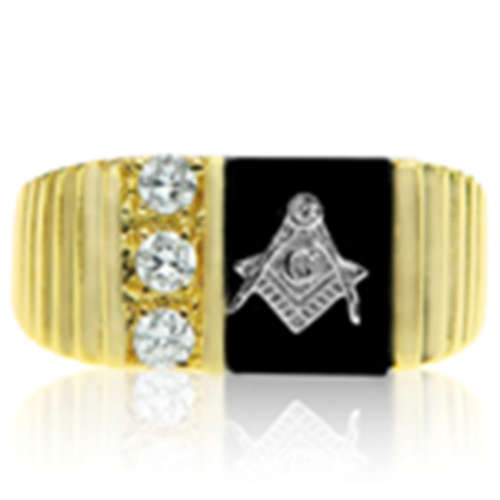 FREEMASON MASONIC UNISEX AMERICA IMPORT RING GOLD PLATED WITH SIM DIAM SIZE 9