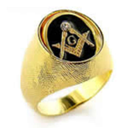 FREEMASON MASONIC AMERICA IMPORT RING WITH REVOLVING EMBLEM GOLD PLATED ON ONYX STONE  SIZE 10