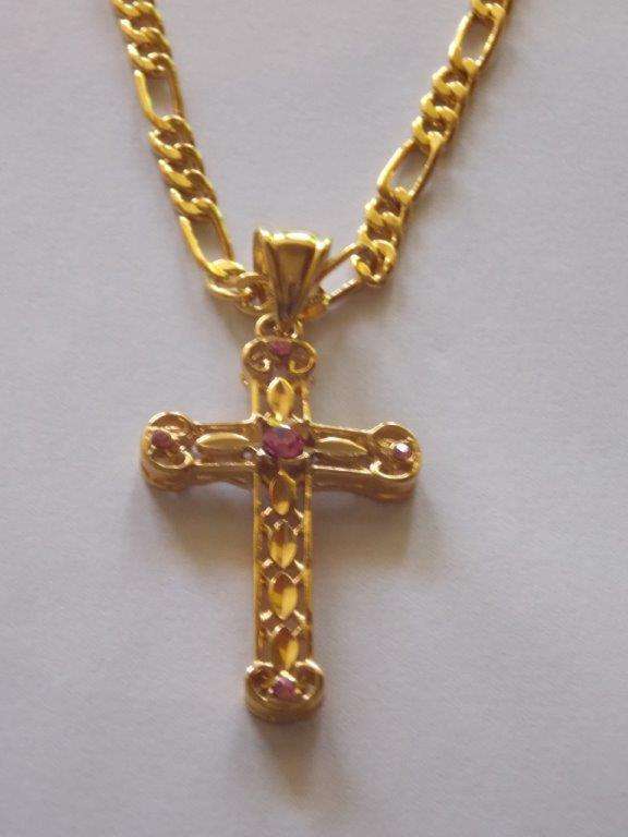 LOW START PRICE UPPERCLASS GOLD FUSION NECKLACE HUGE 3MM WIDE CHAIN AND CROSS 35X20MM