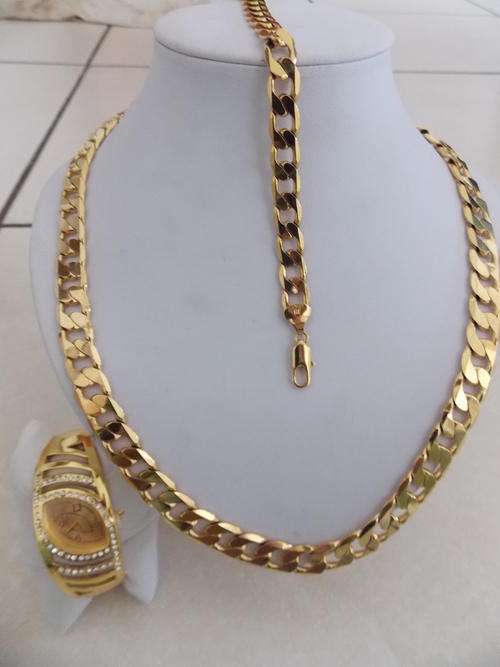 NEW ON BOB!! GOLD FUSION IMPORTED CHAIN 9mm X 600mm AND 9.25mm BRACELET AND HIGH QUALITY GOLD WATCH