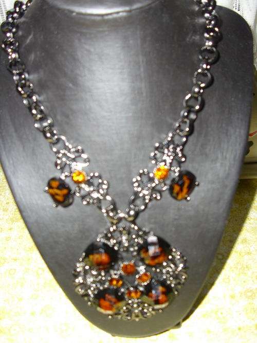 ITALY DESIGNER HEAVY NECKLACE WITH BEAUTIFULL BROWN GEMS ADDED LOVELY MOTHERS DAY GIFT