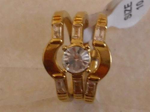 EXCUSIVE DESIGNER TYPE 3 PIECE WEDDING RING WITH HUGE SOLITAIR AND HIGH QUALITY GOLD FUSION SIZE 10