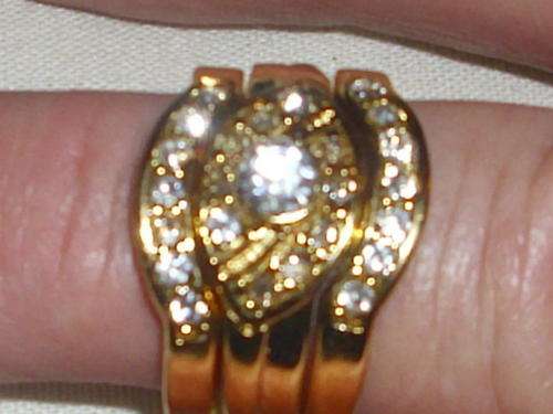 IMPORTED DESIGNER GOLD FUSION 3 PIECE RING WITH CZ DIAMANTE SIZE 18
