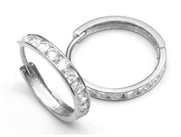 SOLID 925 STERLING SILVER HUGGIE EARRINGS WITH 18 AAA 2.5MM WHITE CZ STONE (9 PER EARRING) 15MM DIA