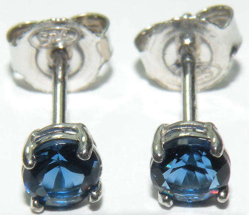 SOLID 925 STERLING SILVER STUD EARRINGS WITH AAA 4MM BLUE CZ STONE