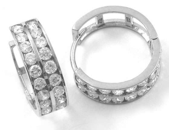SOLID 925 STAMPED STERLING SILVER HUGGIE EARRINGS WITH 36 AAA 2.25MM WHITE CZ STONES(18 PER EARRING)