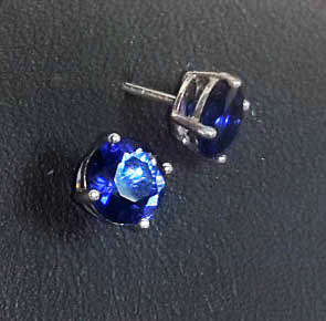 SOLID 925 STERLING SILVER STUD EARRINGS WITH AAA 6MM BLUE CZ STONE .84 CT/STONE