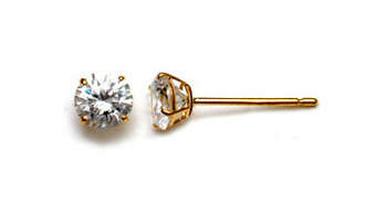 SOLID 9K GOLD STUD EARRINGS WITH AAA 4MM WHITE CZ STONES .25ct/STONE