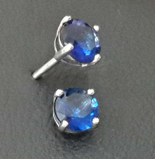 SOLID 925 STERLING SILVER STUD EARRINGS WITH AAA 5MM BLUE CZ STONE .46 CT/STONE