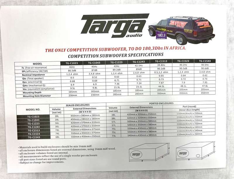 Targa TG-C1223 12 Competition 3000w RMS Subwoofer