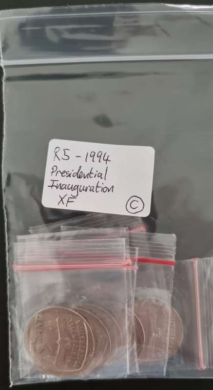 1994 5 Rand **PRESIDENTIAL INAUGURATION** (3rd lot) | bid per coin