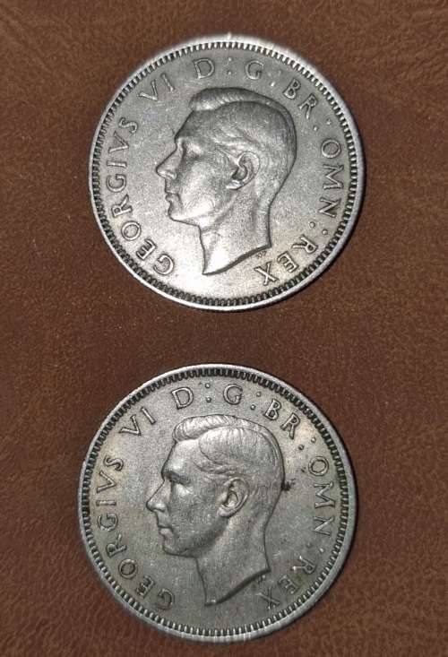 Great Britian: 2 x One Shilling variants (English Reverse and Scottish Reverse) 1949 | Bid per coin