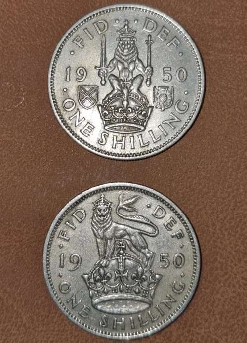 Great Britian: 2 x One Shilling variants (English Reverse and Scottish Reverse) 1950