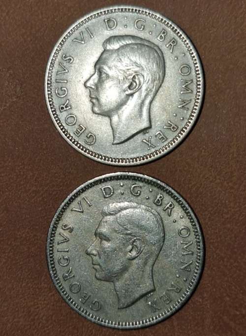 Great Britian: 2 x One Shilling variants (English Reverse and Scottish Reverse) 1950