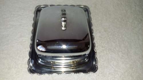 BEAUTIFUL SILVER PLATED BUTTER DISH WITH GLASS LINER BUTTER PLATE