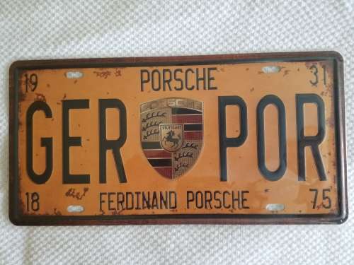 PORSCHE  - `FERDINAND PORSCHE` MEMORABILIA - EMBOSSED METAL HANGING NUMBER PLATE - NEW!