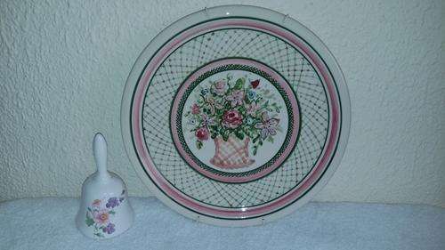 ADORABLE HAND PAINTED DISPLAY PLATE & HAND BELL