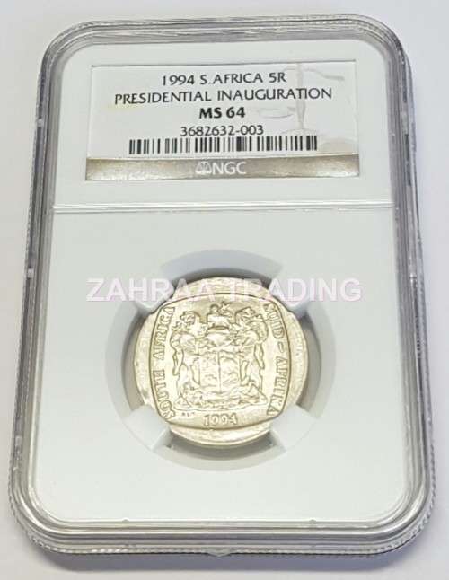 **WOW RARE M64**1994 Mandela Inauguration R5 NGC Graded MS 64