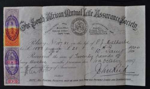 CAPE OF GOOD HOPE REVENUE - OLD MUTUAL LIFE INSURANCE POLICY - SEE DESCRIPTION FOR SCANS