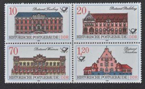 GERMANY DDR 1987 - HISTORIC POST-OFFICES SET - MNH