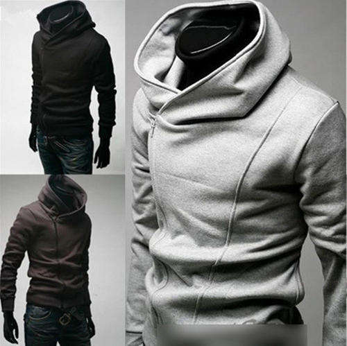 Korean Style Mens Oblique Zipper Hooded Sweater *FREE SHIPPING*