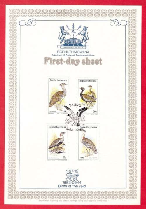 Bophuthatswana First Day Sheet 1.27.12