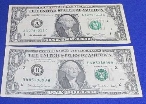 2x1 USA Dollars 1A and 2B Lovely Item