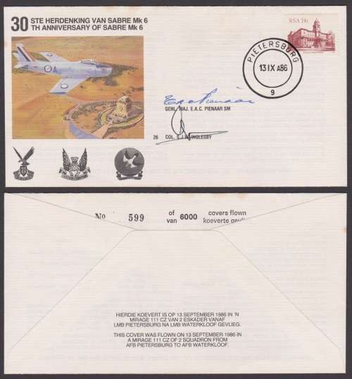 Signed Airmail fdc 30 th Anniversary of SABRE Mk 6