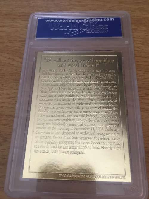 REMEMBER 9/11 TWIN TOWERS GEM MT-10 23KT REAL GOLD CARD