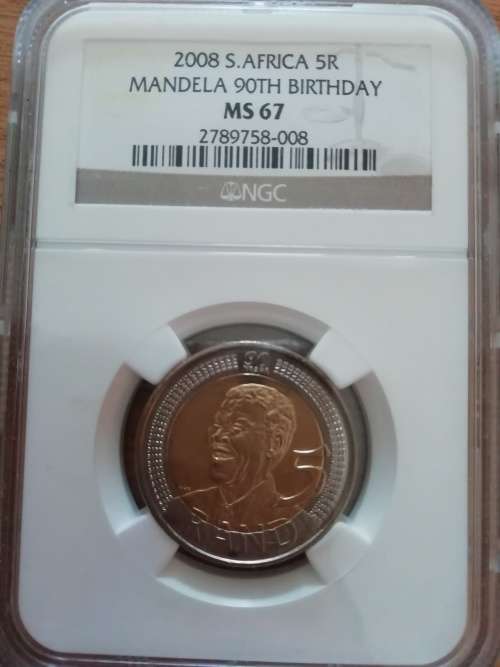 MS 67 HIGH GRADE 2008 MANDELA BIRTHDAY R5 COIN